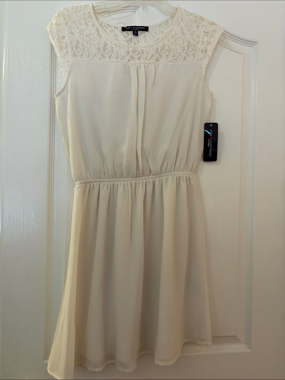 Ivory Lace Yoke Sleeveless Skater Dress